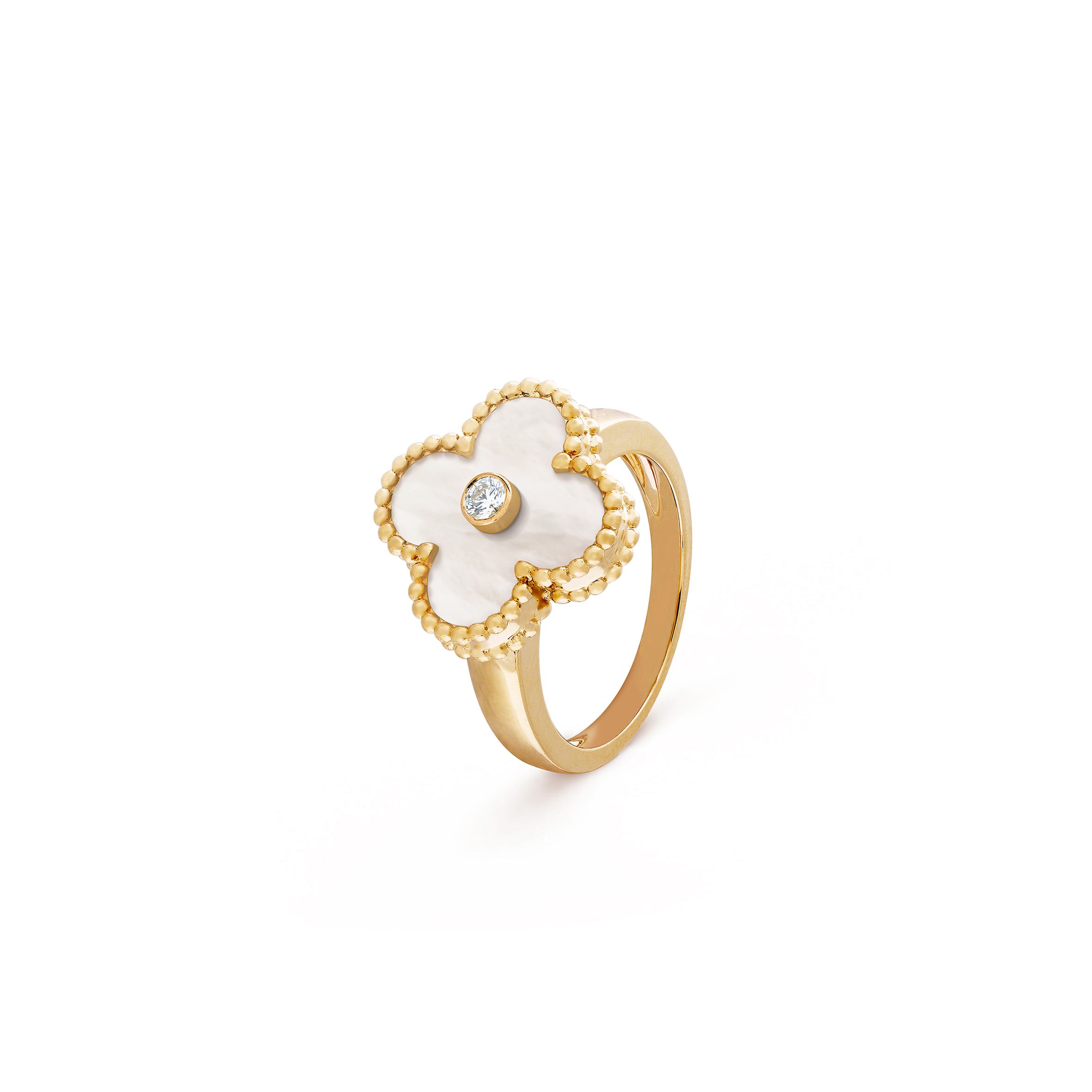 v*n cl*f arpels vintage alhambra ring - yellow gold, Di*m*nd, mother-of-pearl  vcara41100